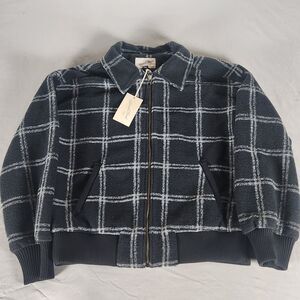 Universal Thread Women's M Plaid Knit Bomber Jacket Zip Front Lined Black NWT